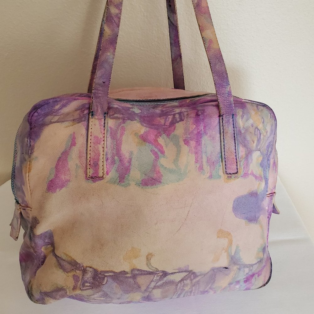 Prada leather hobo tote bag purple Pink blue white yellow grey ivory tie dyed - Picture 3 of 16